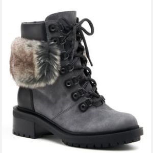 NEW BOTKIER MADIGAN FUR TRIM HIKING BOOTS IN SLATE SZ 8